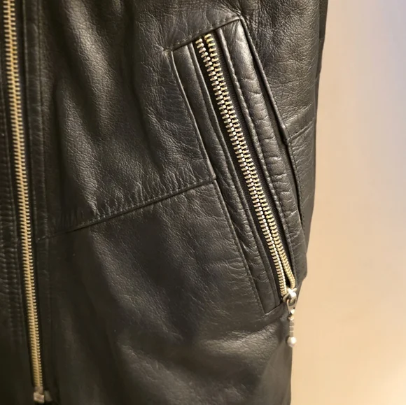 Vintage Korea Long Black Leather Trench Coat Bikers Belted Zippers Punk Medium - Picture 12 of 14